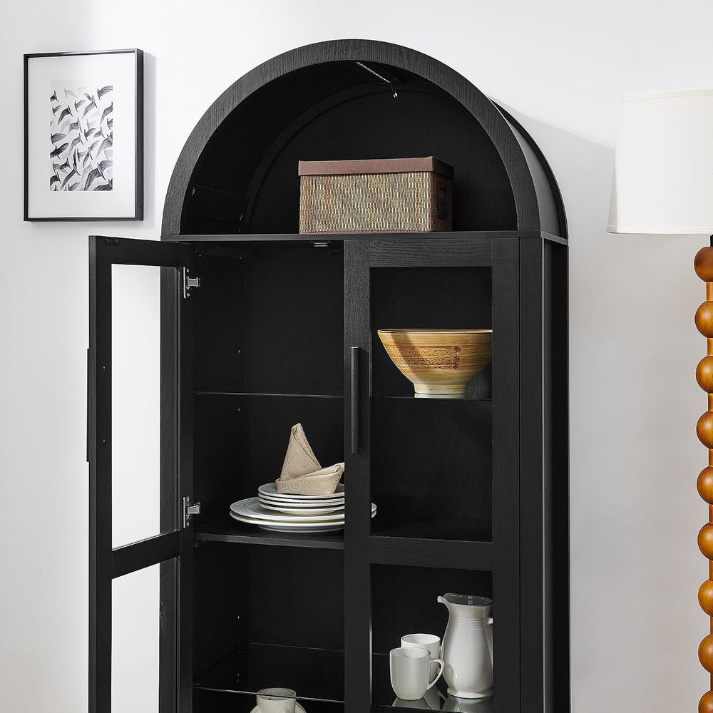 HRVEOCEI White Arched Cabinet with Glass Doors, Tall Arch Kitchen Pantry with...