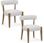Modern Dining Chairs Set of 2, Walnut Upholstered Kitchen & Dining Room Chairs, Mid Century Modern Wooden Dining Chairs Oversized Sturdy Rounded Chairs Curved Back, Beige Fabric