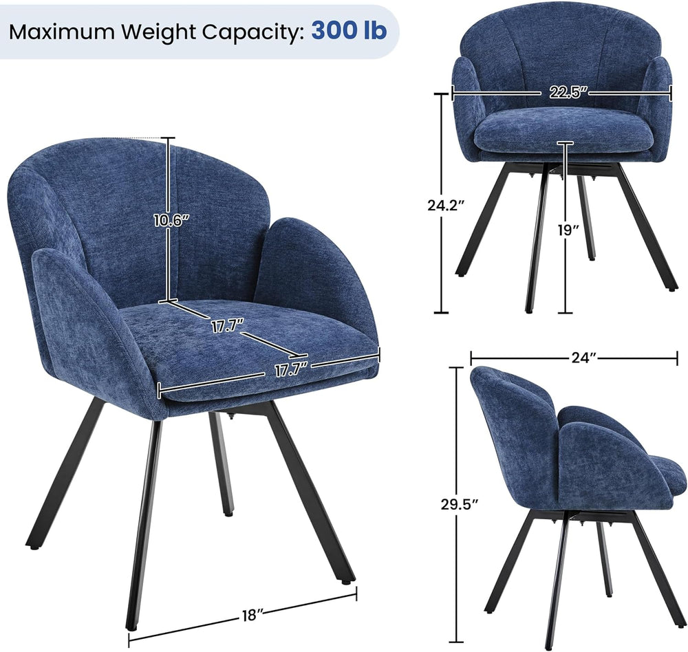 Yaheetech Swivel Accent Chair, Vanity Chair no Wheels, Blue | Chenille Desk C...