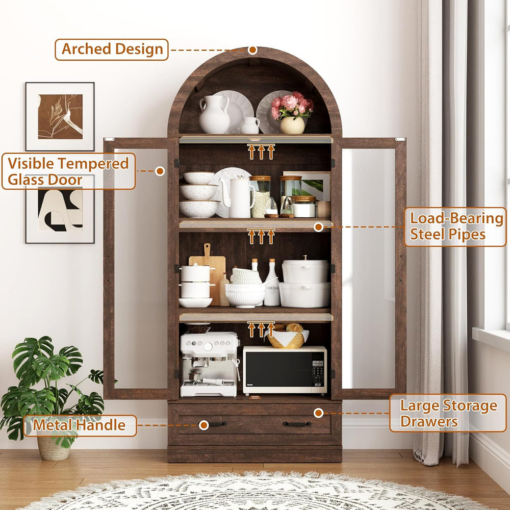 75" Tall Arched Kitchen Pantry Cabinet w Load-Bearing Steel Pipe,Modern ...
