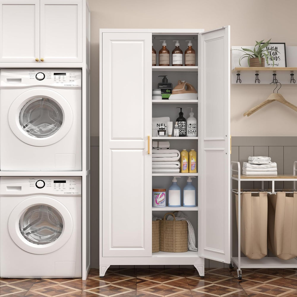SteeLoong 75”Metal Pantry Storage Cabinet with Doors & 5 Adjustable Shelv...