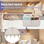 Bedside Storage Organizer 5 Pockets with 4 Hooks Hanging Storage Bag for Headboards/Bunk Bed (2Pack White)