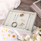 Mornajina 13.8" x 9.5" Velvet Jewelry Tray Jewelry Display Tray Flat Tray, Stackable Empty Plate Trays for Earrings Necklaces Bracelet Rings Display Showcase - Beige