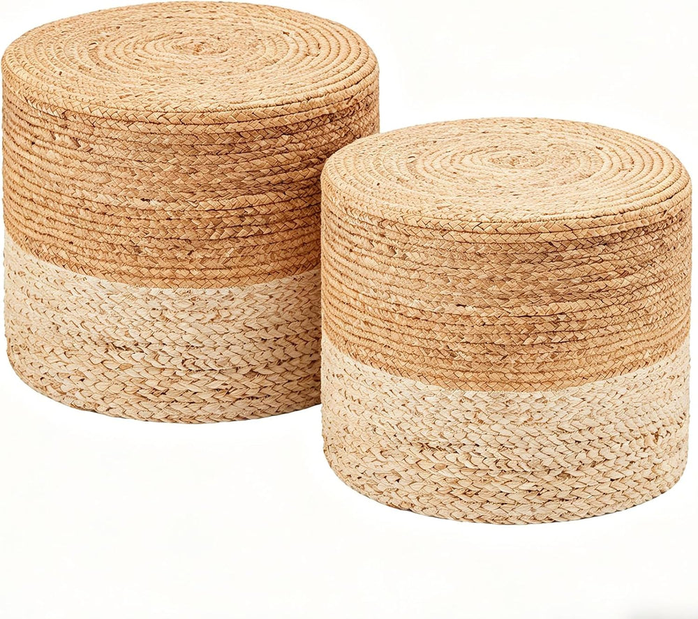 Wimarsbon 2Pcs Pouf Ottomans, Natural Seagrass Foot Stool, Hand Weaving Round...
