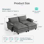 LINSY HOME Modular Sectional Sofa - 90 Inch Oversized Corduroy Cloud Couch with Movable Ottoman Soft Modern Comfy Sofa Set for Living Room Apartment Office, Grey