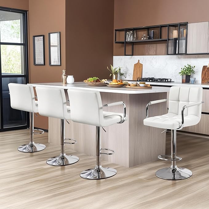 Yaheetech Bar Stools, PU Leather Adjustable Swivel Barstools, Hydraulic Kitch...
