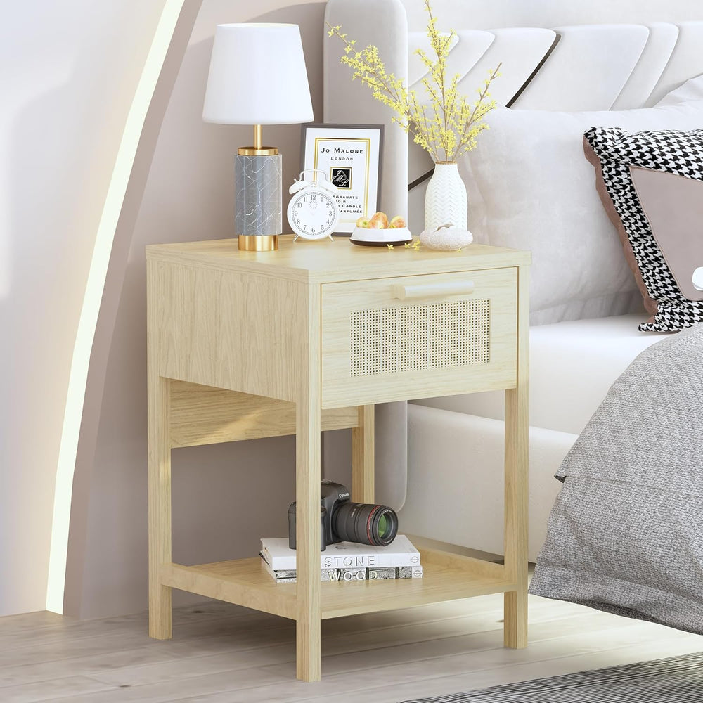 furlinkhm Rattan Nightstand, Boho Bedside Table, 23" Rattan Nightstand, ...
