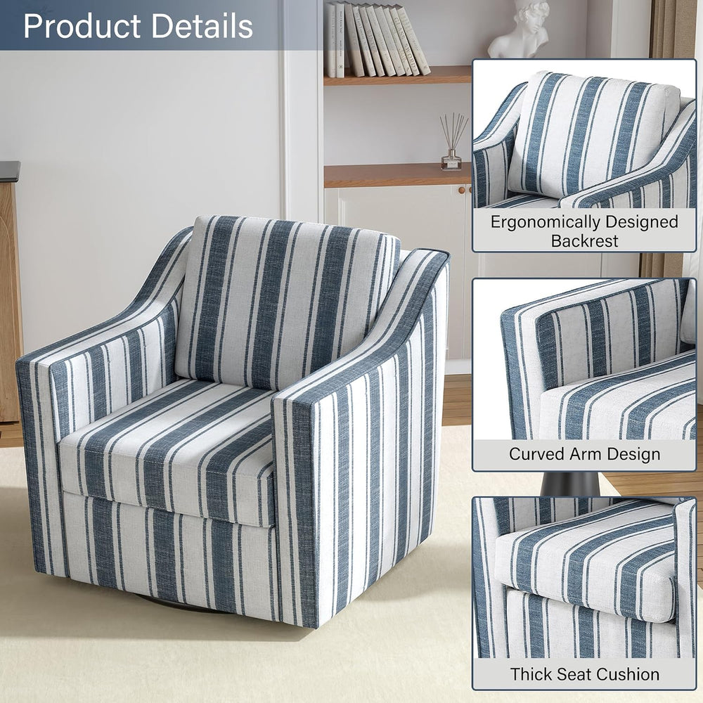 Swivel Accent Chairs Set of 2, 360° Swivel Club Armchairs, Navy Stripe