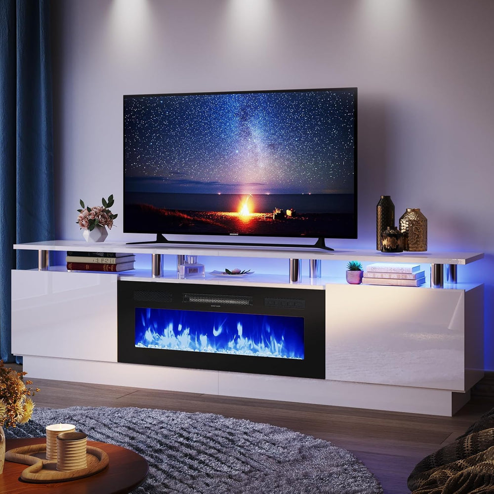 80" Fireplace TV Stand, 2-Tier LED Entertainment Center with 36" Fi...