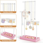 SRIWATANA Jewelry Organizer Stand, Extra Tall Necklace Holder Jewelry Holder, Gift Idea (Pink & White)