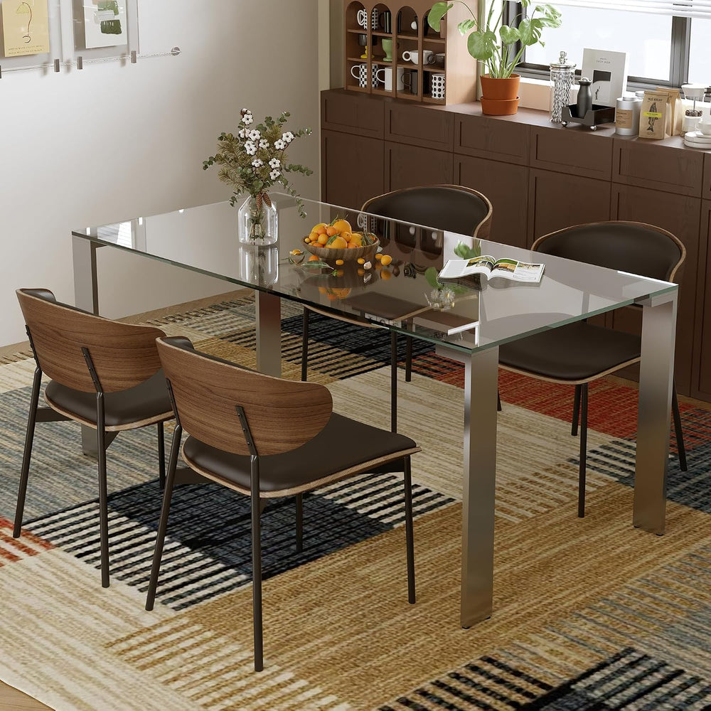 66.9" Modern Tempered Clear Glass Dining Table for 6–8 People, Rectangul...