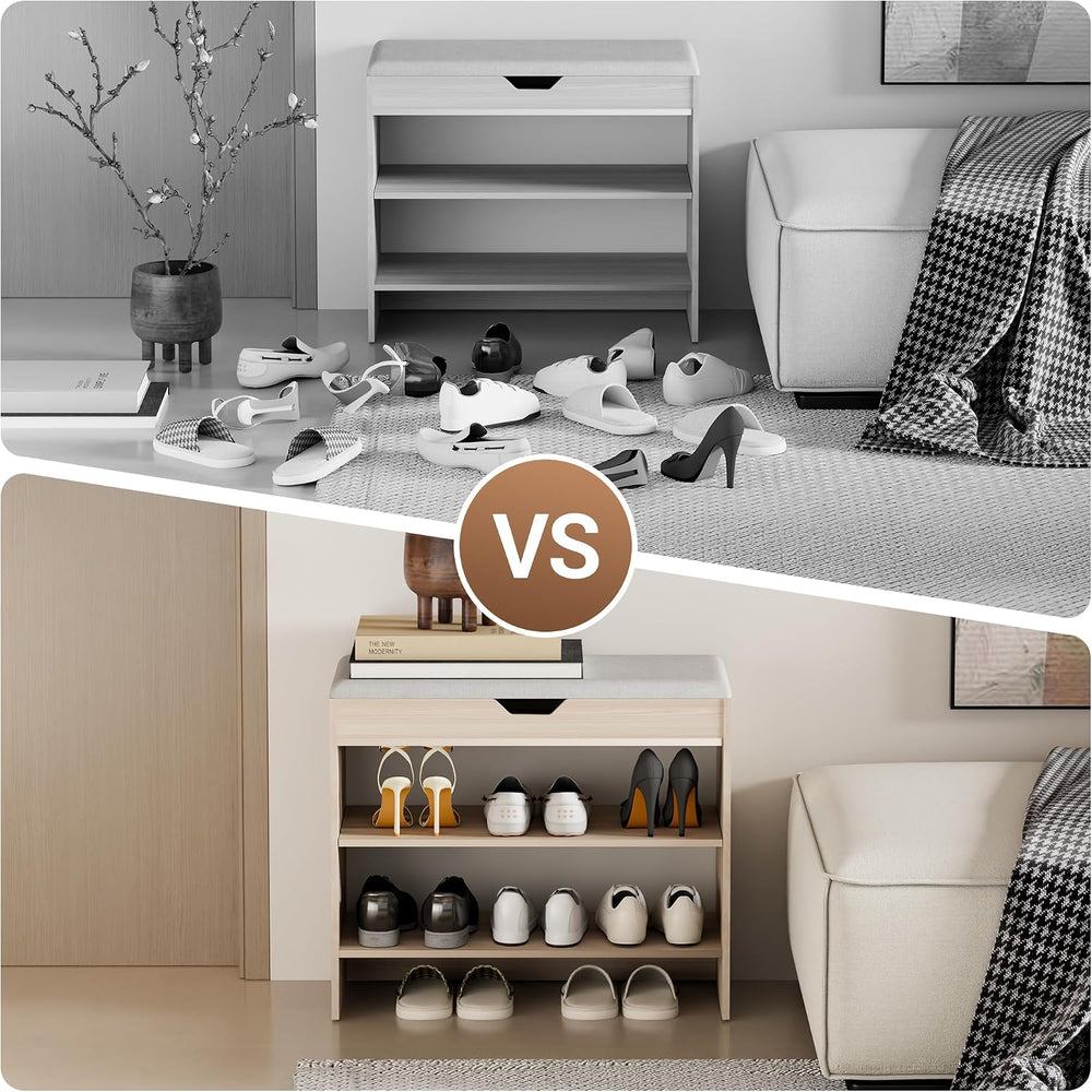 Shoe Bench with Cushion, 2 Tiers Shoe Bench with Flip-Top Storage, 23.6"...