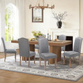 Upholstered Dining Chair Modern Stylish Parsons Kitchen Diner High Back with Silver Nailhead Trim & Wood Legs, Set of 6, Fabric Classic Grey