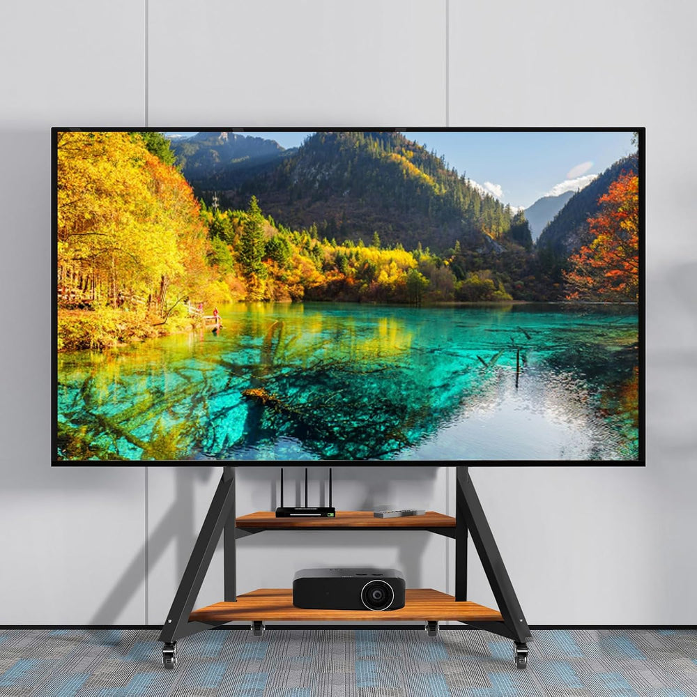 Mobile TV Stand for 65-100 Inch TVs, Holds Up to 220 lbs,Walnut | Height Adju...