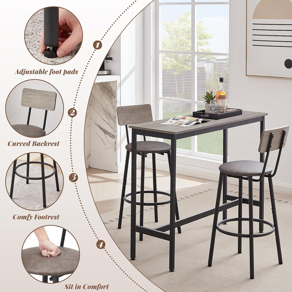 43.31" Bar Table Set for 2, Counter Height Dining Table with PU Upholste...
