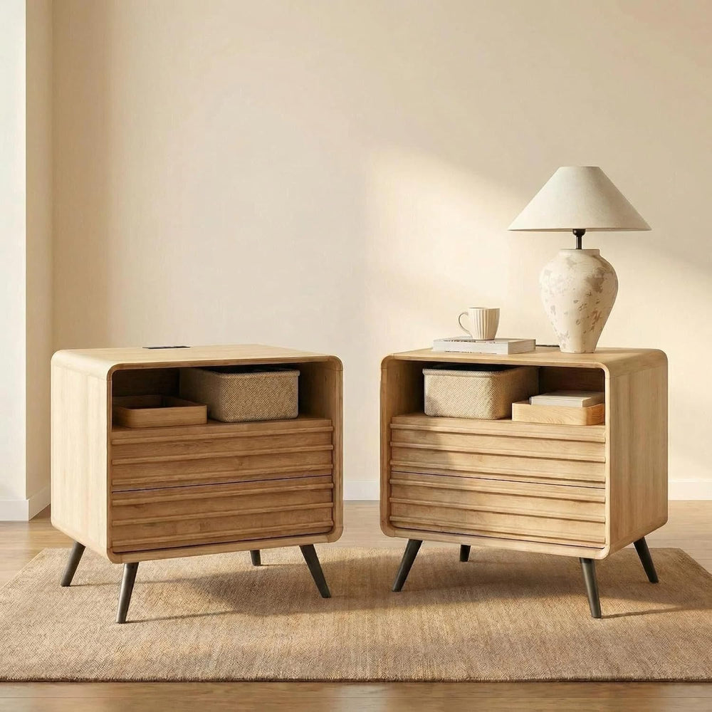 RedLemon 24" Nightstand Set of 2 with Charger Station, Mid Century Moder...