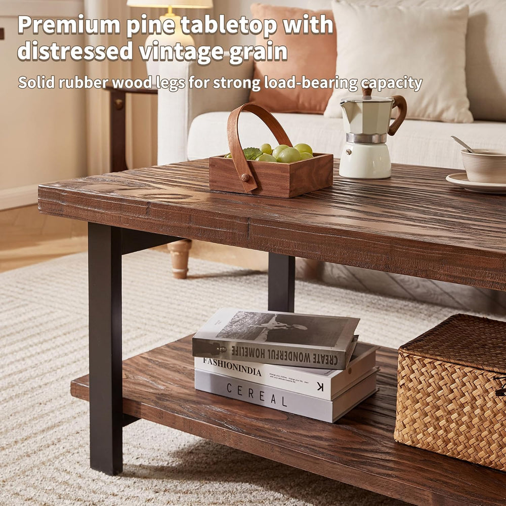 Solid Wood 4 Piece Living Room Table Set, Farmhouse Coffee Console Table and ...