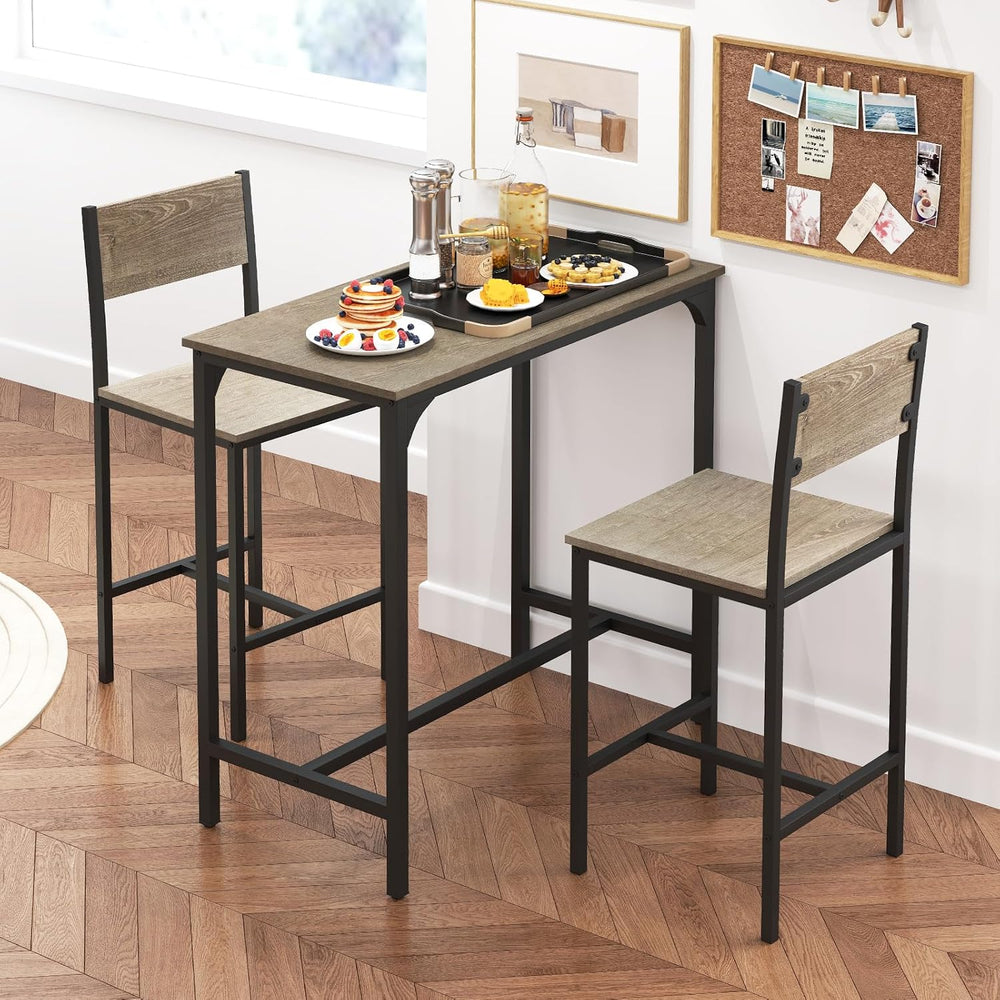 GOFLAME 3-Piece Bar Table Set, Counter Height Pub Table & 2 Barstools wit...
