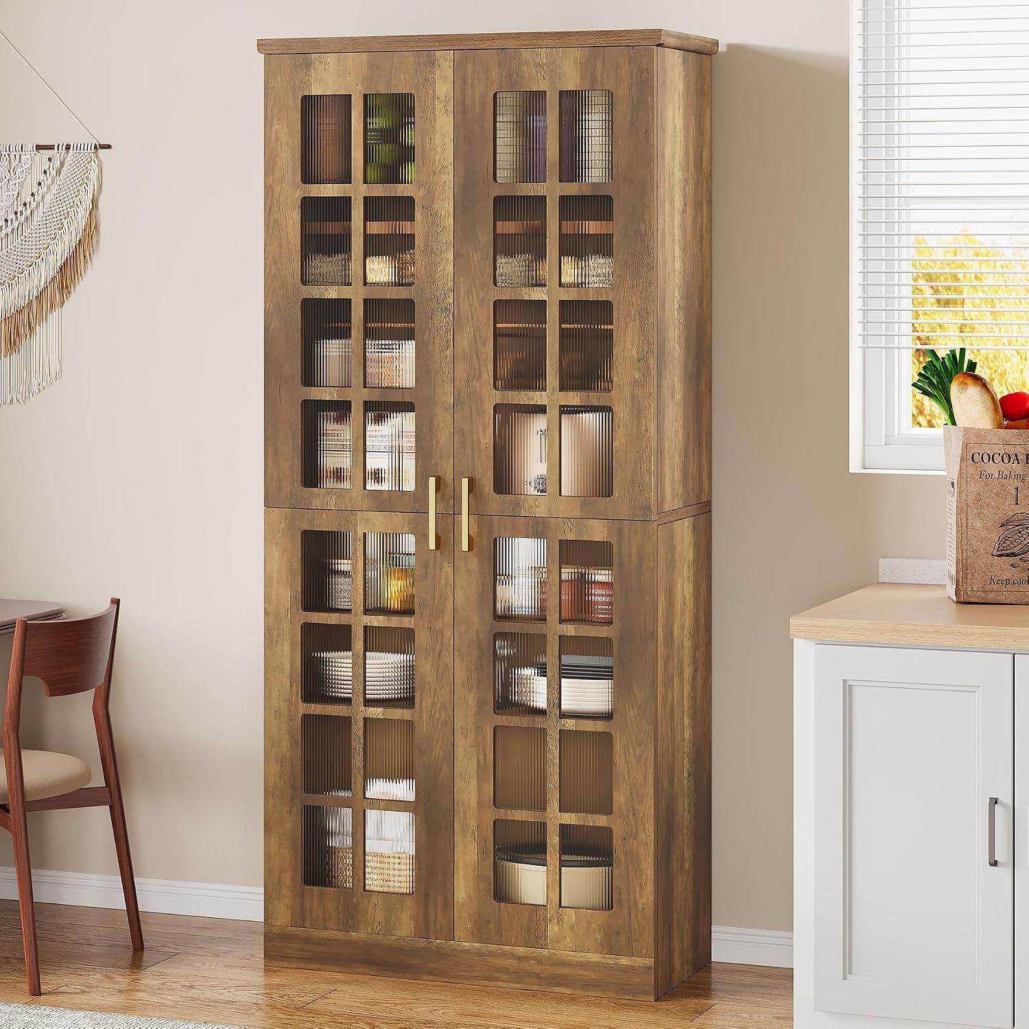 Tribesigns 71" Tall Kitchen Pantry Cabinet with Doors and Adjustable Shelves, Modern Rustic Storage Cabinet Wooden Cabinet for Kitchen, Dining Room, Rustic Brown