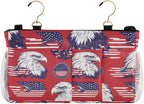 American Flag Bald Eagle Red Bedside Caddy for Dorm Bed Bedside Hanging Caddy Bag Iron Frame Storage Organizer Pocket for Bunk Home College Hospital Beds 2 Hooks