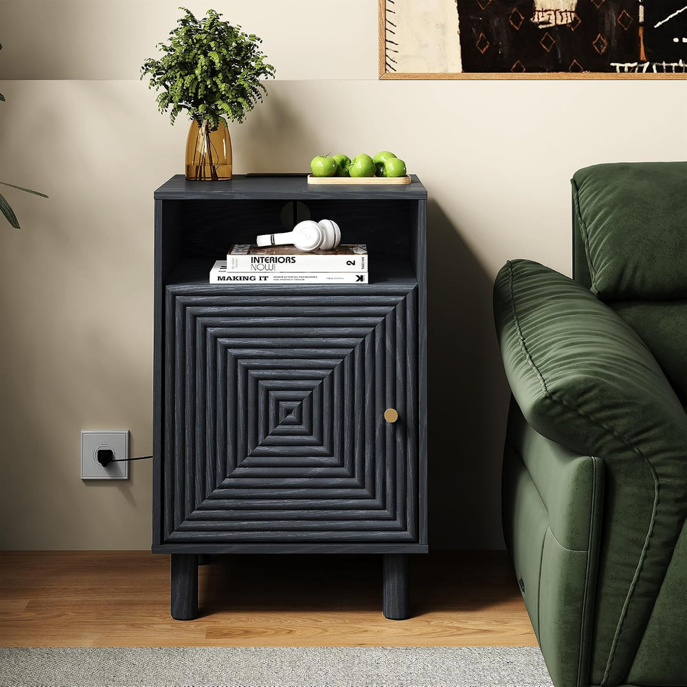 RoyalCraft Black Nightstand with Charging Station, End Table with Storage | M...