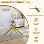 51 Inch Glass Dining Table Set for 4, Rectangular Glass Kitchen Table with 4 Upholstered Velvet Accent Chairs, 5 Piece Modern Dining Room Set, for Home, Apartment, Small Spaces - Beige Gold