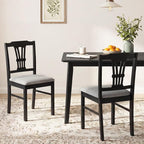 Giantex Wooden Dining Chairs Set of 2, Upholstered Kitchen Chairs with Solid Rubber Wood Frame, Hollowed Backrest & Soft Padded Seat, Armless Dining Chairs for Kitchen, Dining Room, Black & Gray
