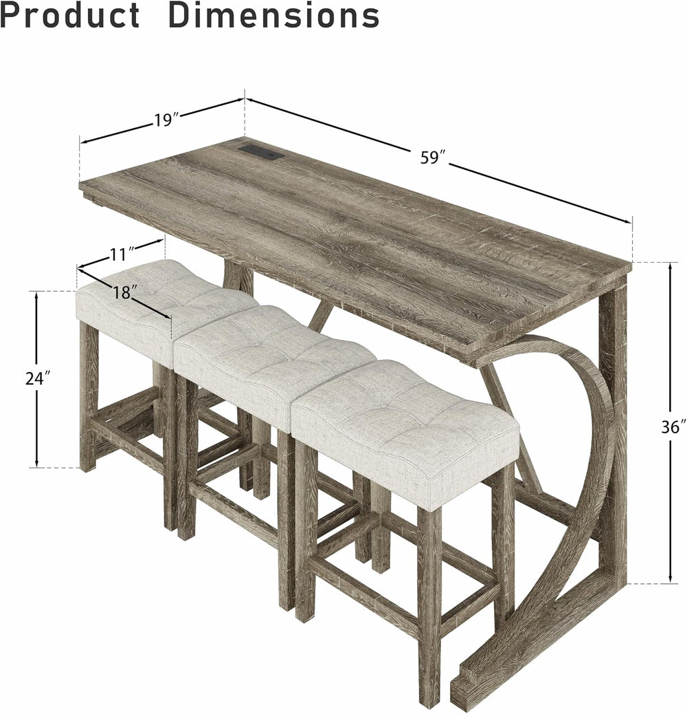 allamazing 4-Piece Counter High Bar Table Set with Socket and 3 Fabric Padded...