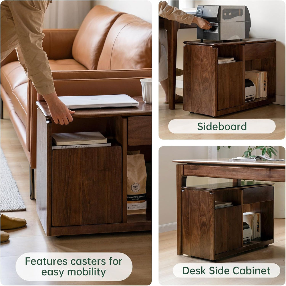 YESWOOD Solid Wood Side Table, Storage Side Table with Wheels, Narrow End Tab...
