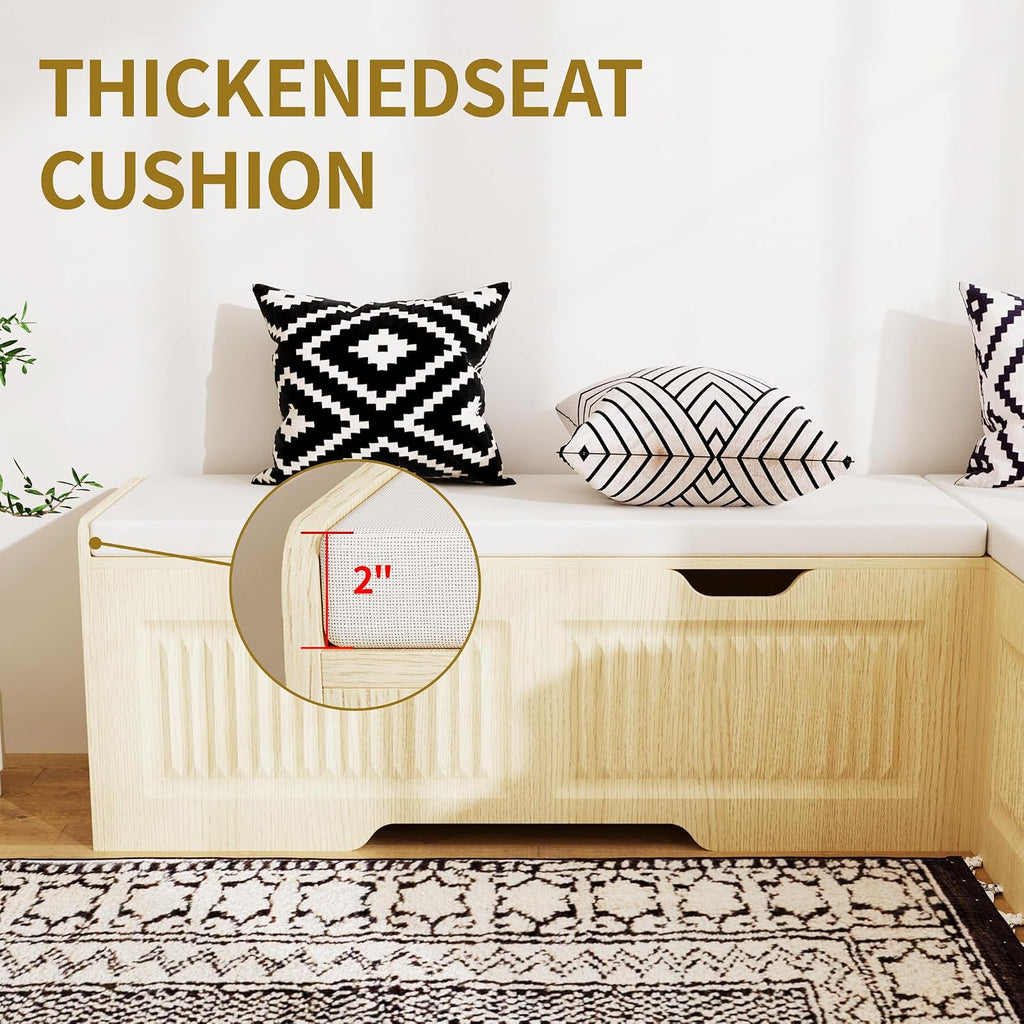 L Shape Storage Bench,63 in L-Shaped Kitchen Breakfast Corner Bench with Cushioned Seat and Hidden Storage Function,Wooden Backless Bench for Entryway,Suitable for Dining Room,Kitchen