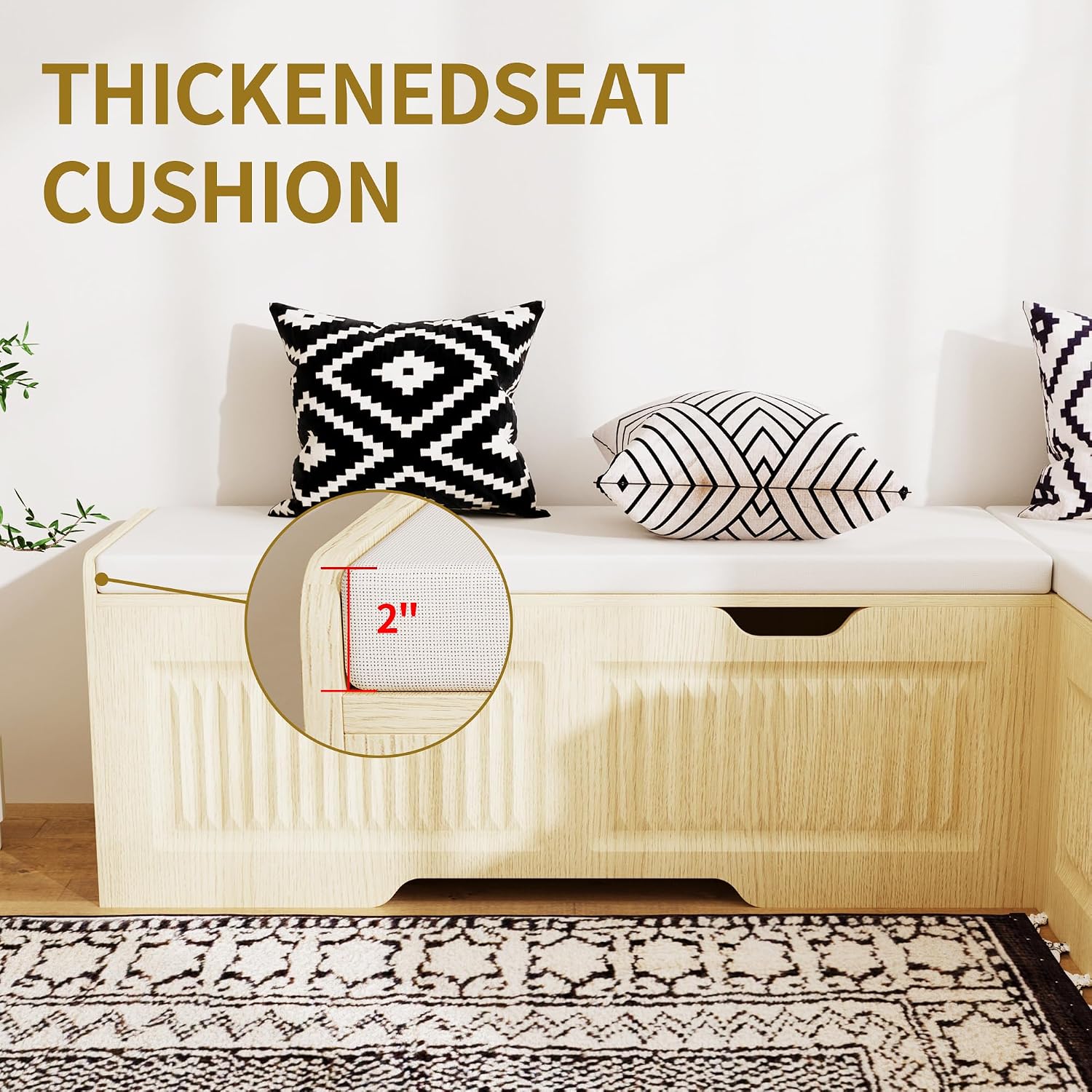 L Shape Storage Bench,63 in L-Shaped Kitchen Breakfast Corner Bench with Cushioned Seat and Hidden Storage Function,Wooden Backless Bench for Entryway,Suitable for Dining Room,Kitchen