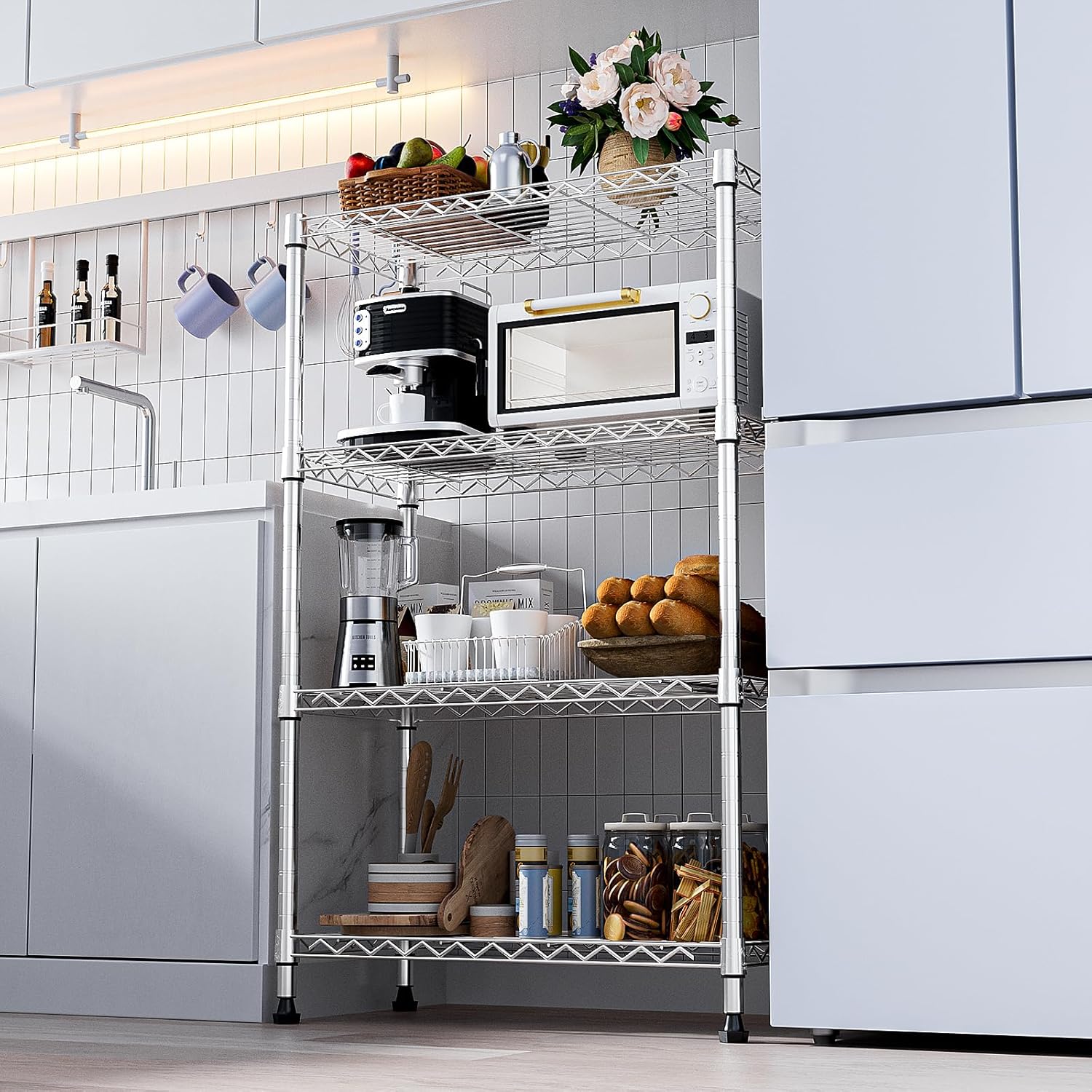 1000 lbs Storage Shelving 4-Tier Utility Shelving Unit Steel Organizer Wire Rack for Home,Kitchen,Office,Chrome (13.7" D x 23.6" W x 53.4" H)