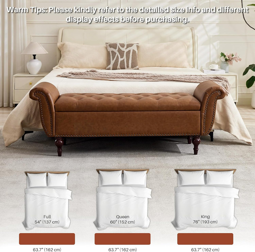 63.78" Inch Storage Bench for Bedroom Faux Leather End of Bed Bench with...