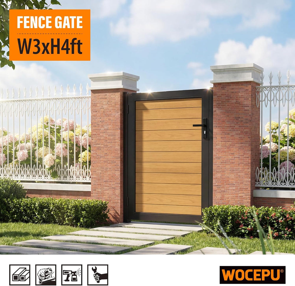 3x4 FT (34.8"x47.8") Aluminum Fence Gate Kit, Heavy-Duty Wood Grain...