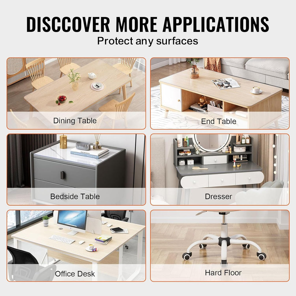 VEVOR Plastic Table Cover, 42 x 60 Inch 2.0 mm Thick Clear PVC Desk Mat Protector, Waterproof & Easy Cleaning Desk Pad Tablecloth, for Office, Dresser, Dining Room, Night Stand