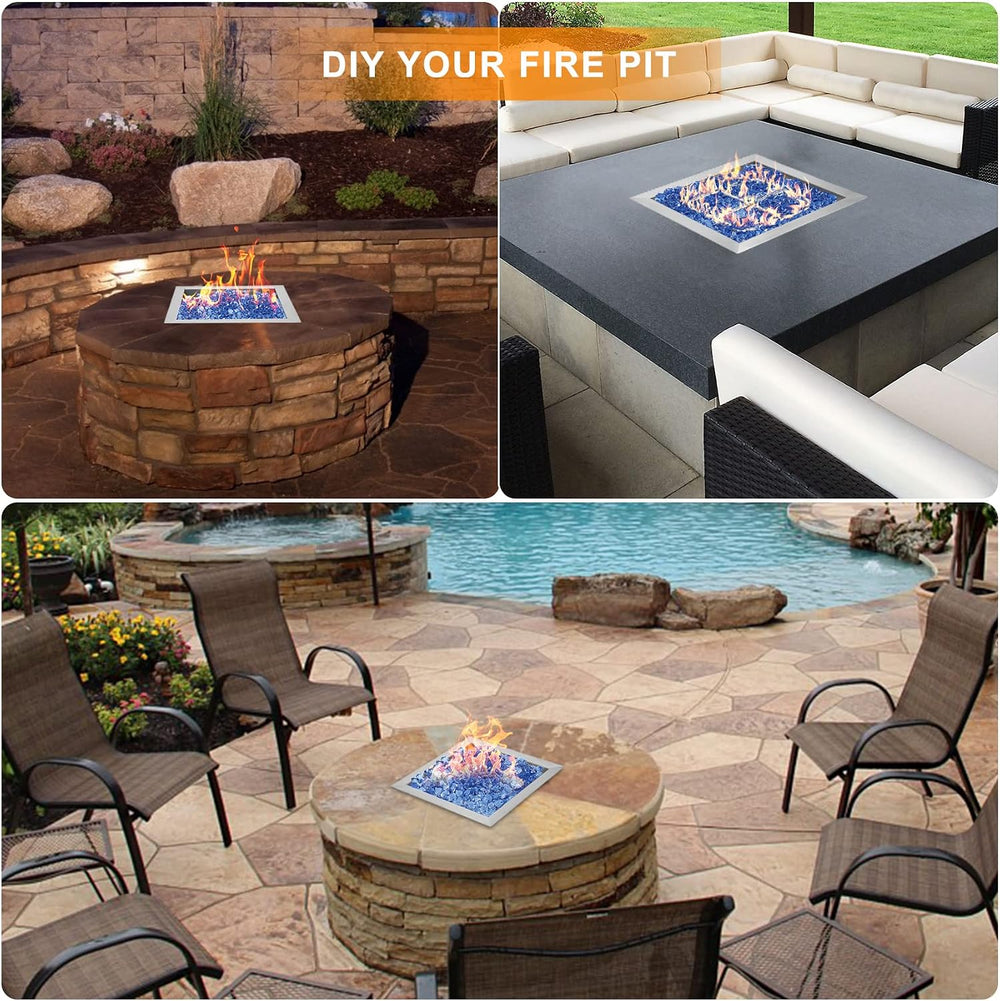 Onlyfire 12" Square Fire Pit Burner Pan with Square Burner Ring, 88,000 BTU