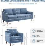 Kingfun Living Room Furniture Sets, 3 Seater Couch and Armchair, Mid Century Modern Sofa Set, Chenille Couch with Solid Wood Frame for Living Room & Bedroom, Light Blue