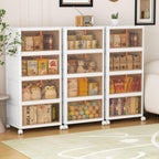 4 Tier Stackable Storage Bins with Lids, 28Qt Plastic Storage Containers with Magnetic Doors & Wheels, Convenient Storage Bins Closet Organizers, Rigid Household Organization for Home