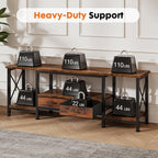Sweetcrispy 55" TV Stand with Fabric Drawers for 55 60 65 Inches TV | TV Console Entertainment Center with Open Shelves & Sturdy Metal Frame & Charging Station for Living Room, Bedroom, Brown
