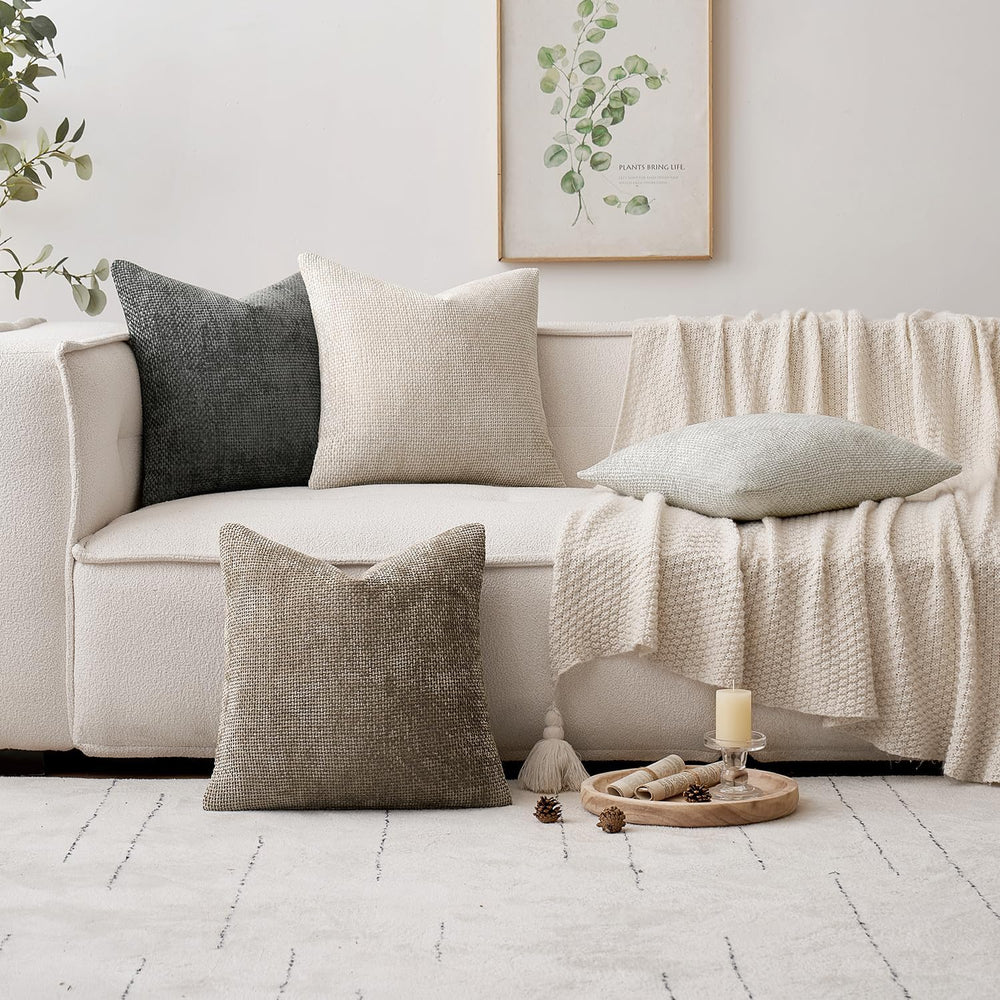 MIULEE Soft Decorative Chenille Euro Pillow Covers Neutral 24x24 Pack of 4