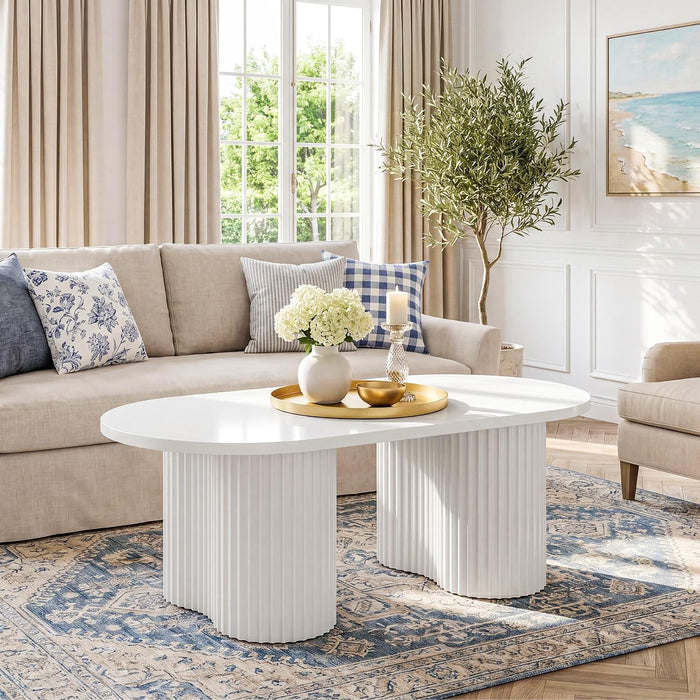 Tribesigns Oval Coffee Table, 47" Modern Center Table, White