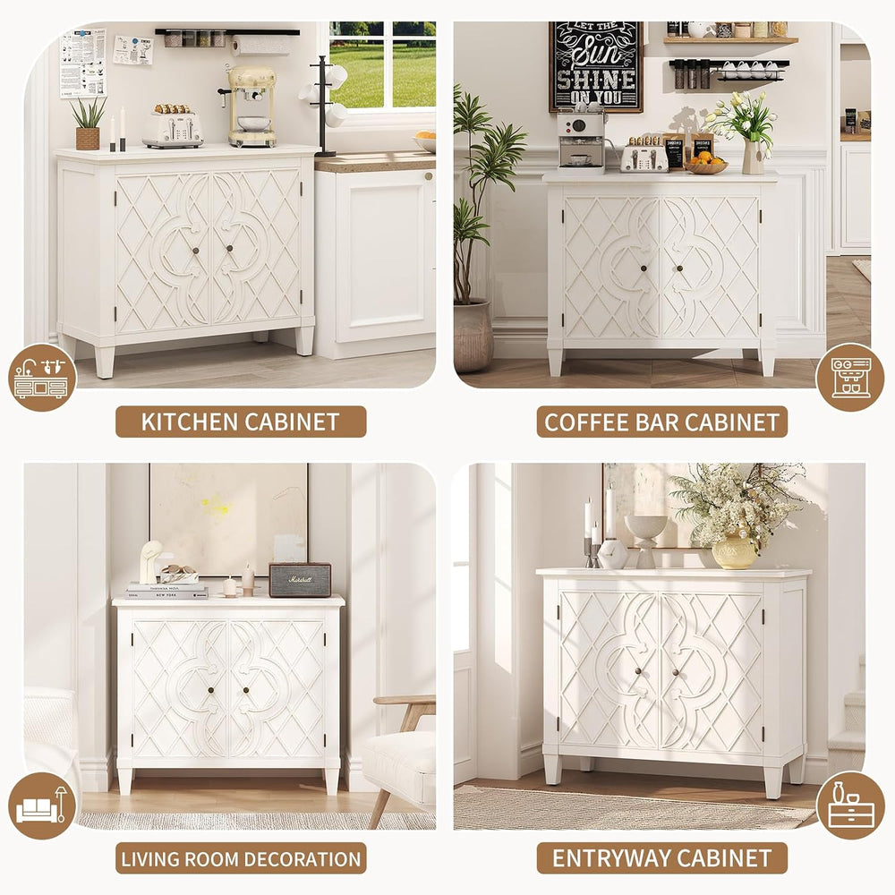karlott Buffet Cabinet with Storage, Wood Sideboard Accent Cabinet, White