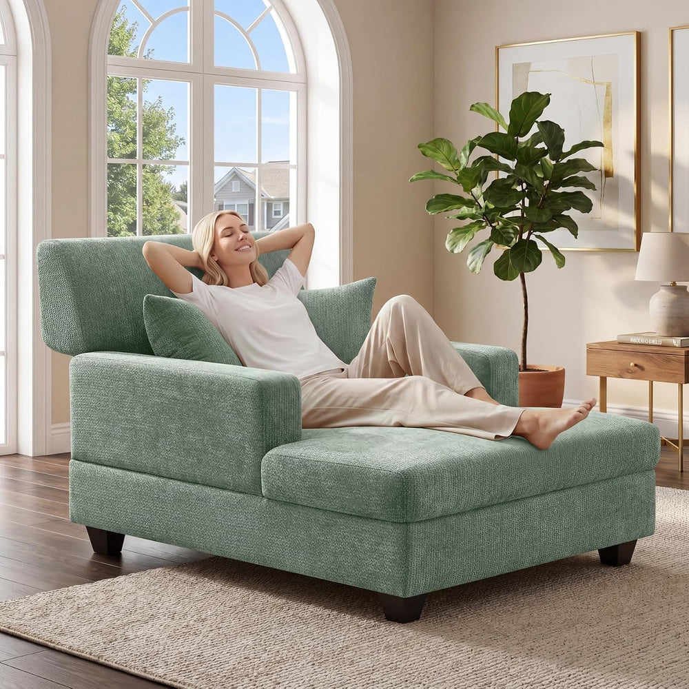 VANOMi 55.5" Chaise Lounge Chair with Adjustable Backrest, Chenille Sage