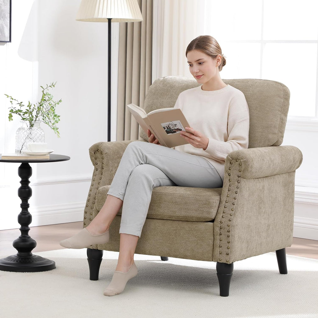 Accent Chair for Living Room, Modern Mid Century Reading Chair Armchair High Back Upholstered Armchair with Wooden Legs for Living Room Bedroom Office (Brown, 1PCS)