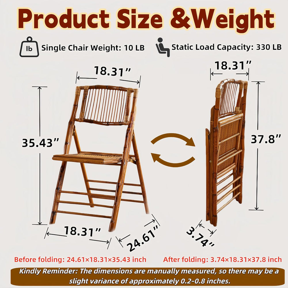 2 Pack Certified Bamboo Folding Chair, Completely Upgraded Foldable Vintage D...