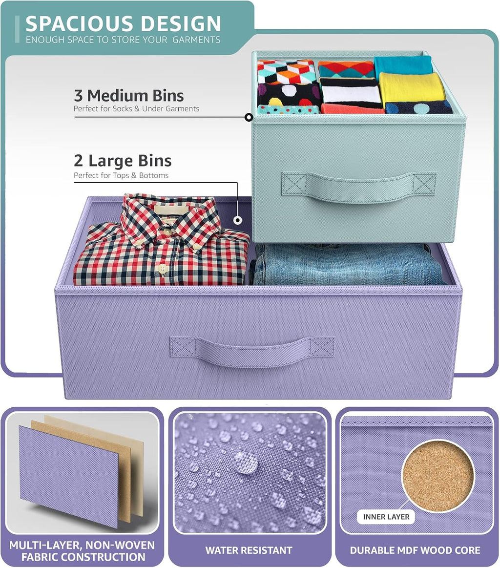 Sorbus Kids Dresser with 5 Drawers - Storage Chest Organizer Unit with Steel Frame, Wood Top, Easy Pull Fabric Bins - Long Wide TV Stand for Bedroom Furniture, Hallway, Closet & Office Organization