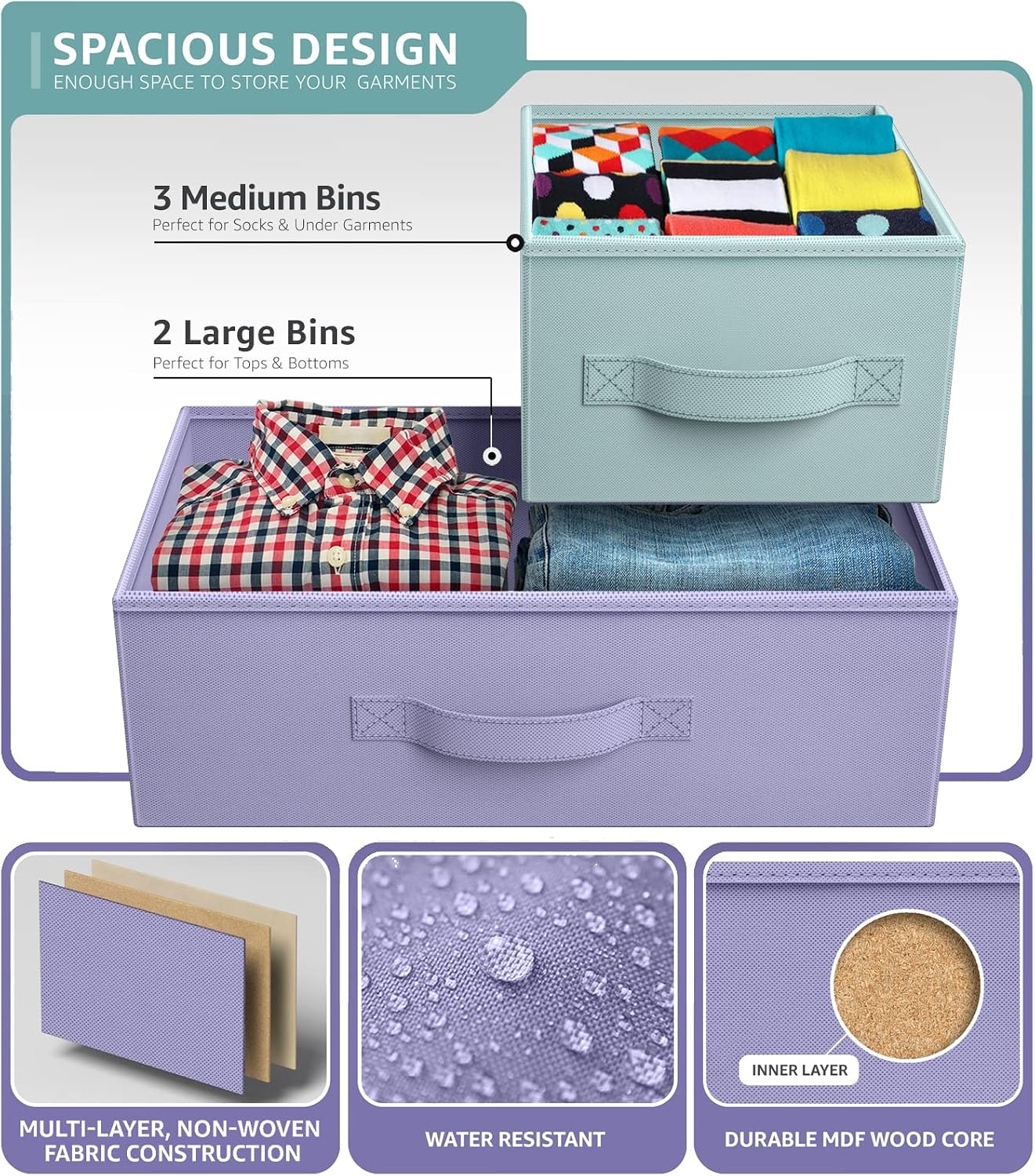 Sorbus Kids Dresser with 5 Drawers - Storage Chest Organizer Unit with Steel Frame, Wood Top, Easy Pull Fabric Bins - Long Wide TV Stand for Bedroom Furniture, Hallway, Closet & Office Organization