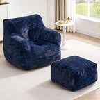 Giant Bean Bag Chairs for Adults with Ottoman, Faux Fur Boneless Chaise Couch Filler with Memory Foam,Large BeanBag Lounge Lazy Floor Sofa Accent Chair for Living Room,Bedroom & Game Rooms