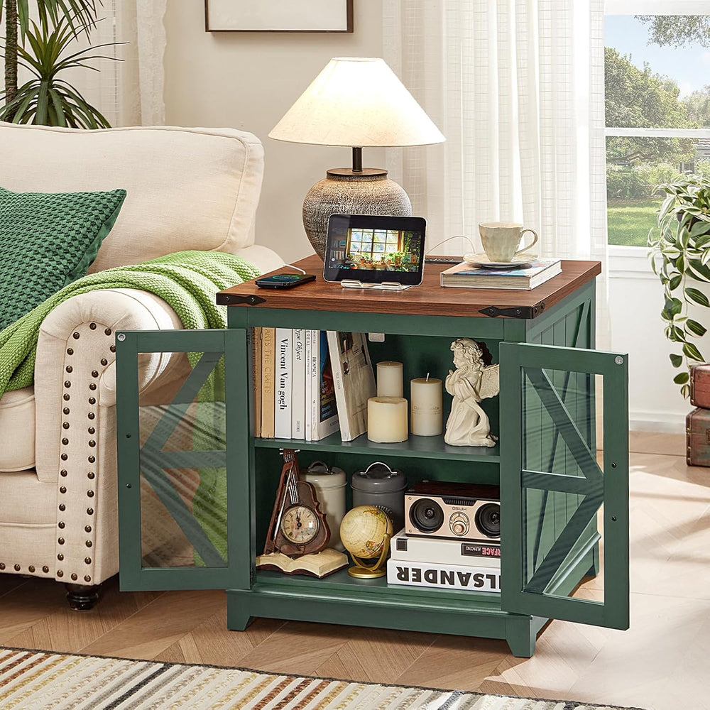 Joaxswe Farmhouse End Table with Charging Station Set 2, 24" Large Sofa ...
