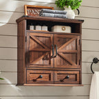 ACCOHOHO Bathroom Wall Cabinet, Farmhouse Medicine Cabinet, 24" Wide Cabinet with Drawer, Adjustable Shelf, Double Barn Doors, Storage Cabinet for Bathroom, Kitchen, Living Room, Brown